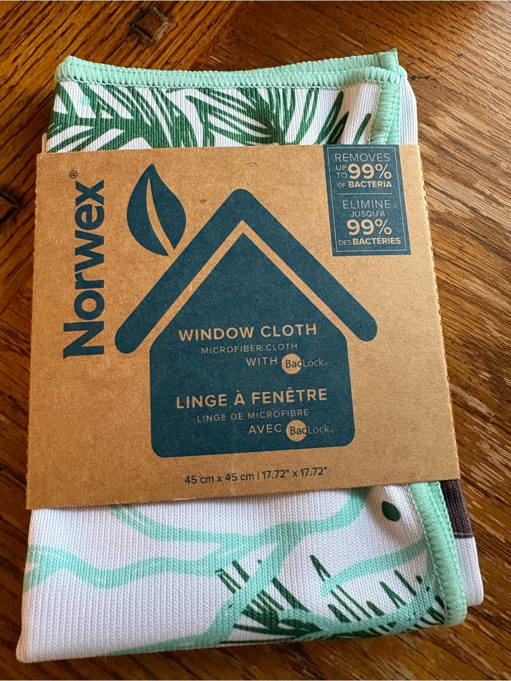 Norwex Window Cloth - Mint & White Leaf Print NEW